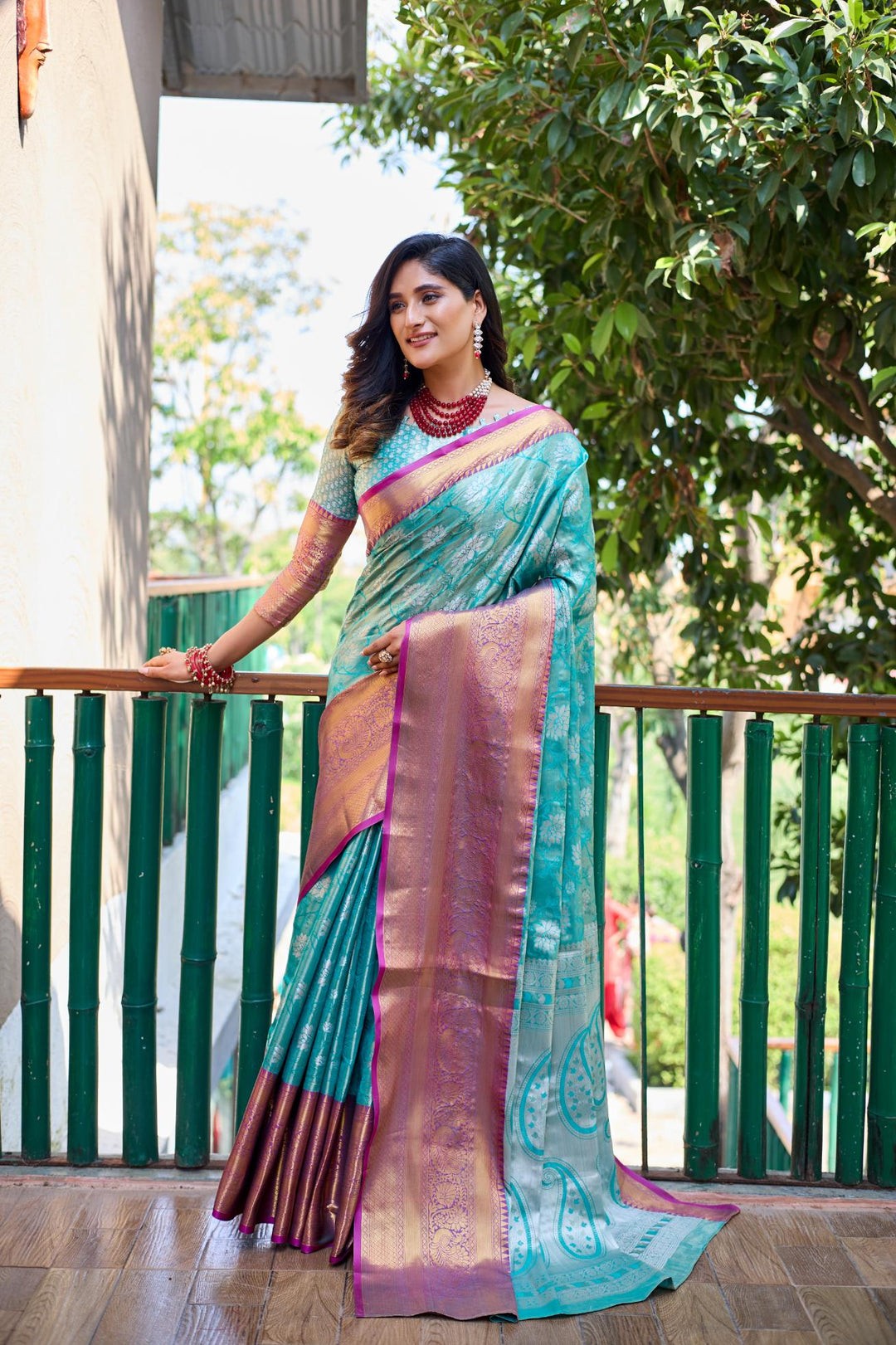 Sea blue banarasi handloom tissue silk saree - PAHRAVA