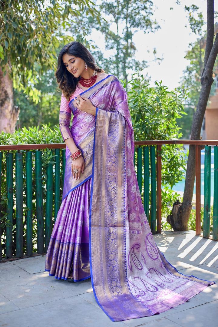 Lavender banarasi handloom tissue silk saree - PAHRAVA