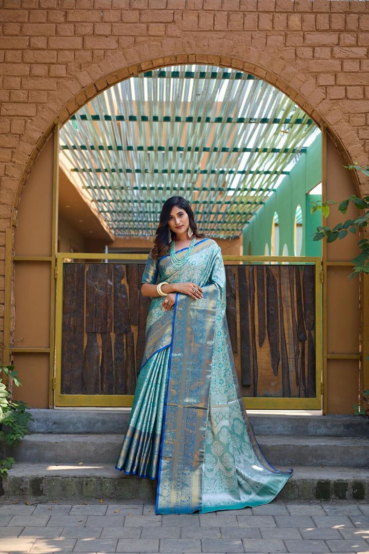 Classy blue banarasi tissue silk saree - PAHRAVA