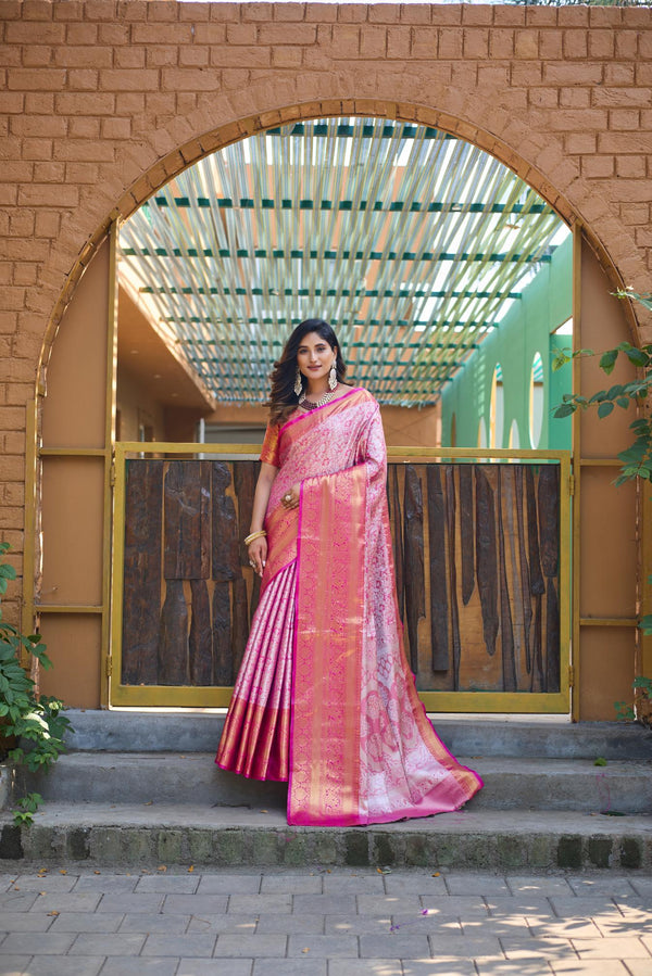 Plum pink banarasi tissue silk saree - PAHRAVA