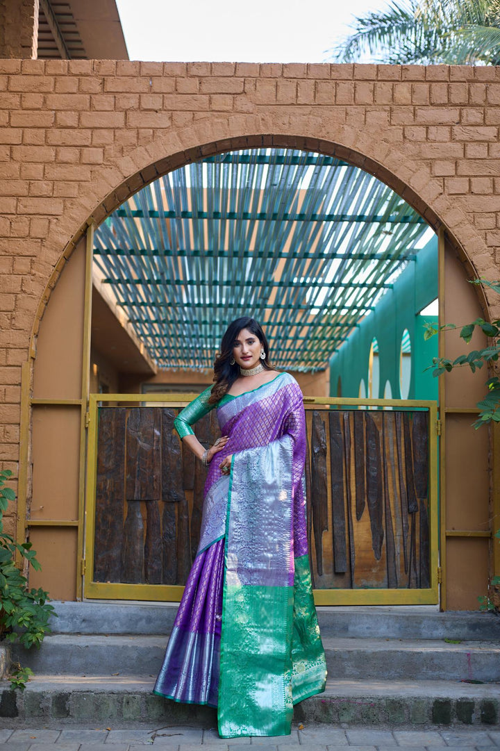 Lavender with green banarasi silk saree - PAHRAVA