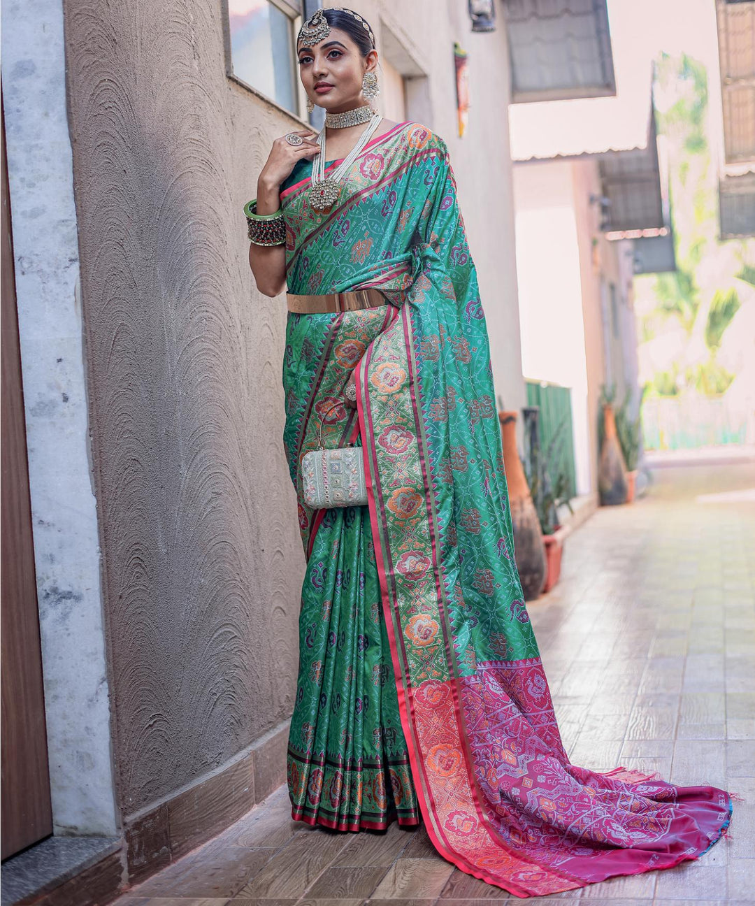 Teal Green Soft Patola Silk Saree - PAHRAVA