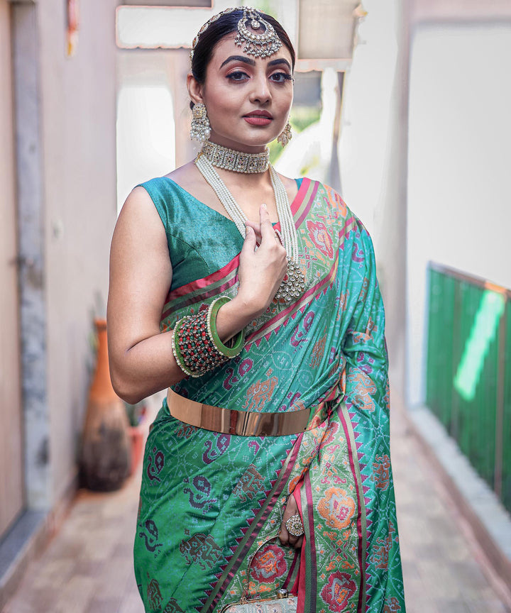 Teal Green Soft Patola Silk Saree - PAHRAVA