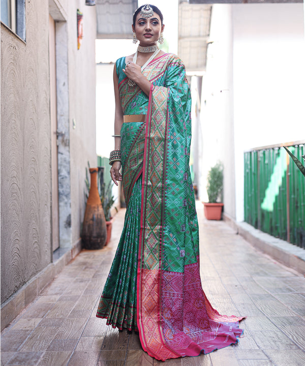 Antique Green Patola Weave Silk Saree - PAHRAVA