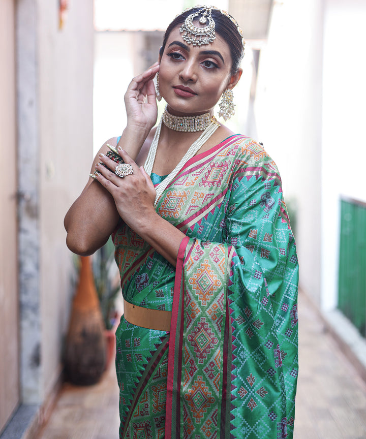 Antique Green Patola Weave Silk Saree - PAHRAVA