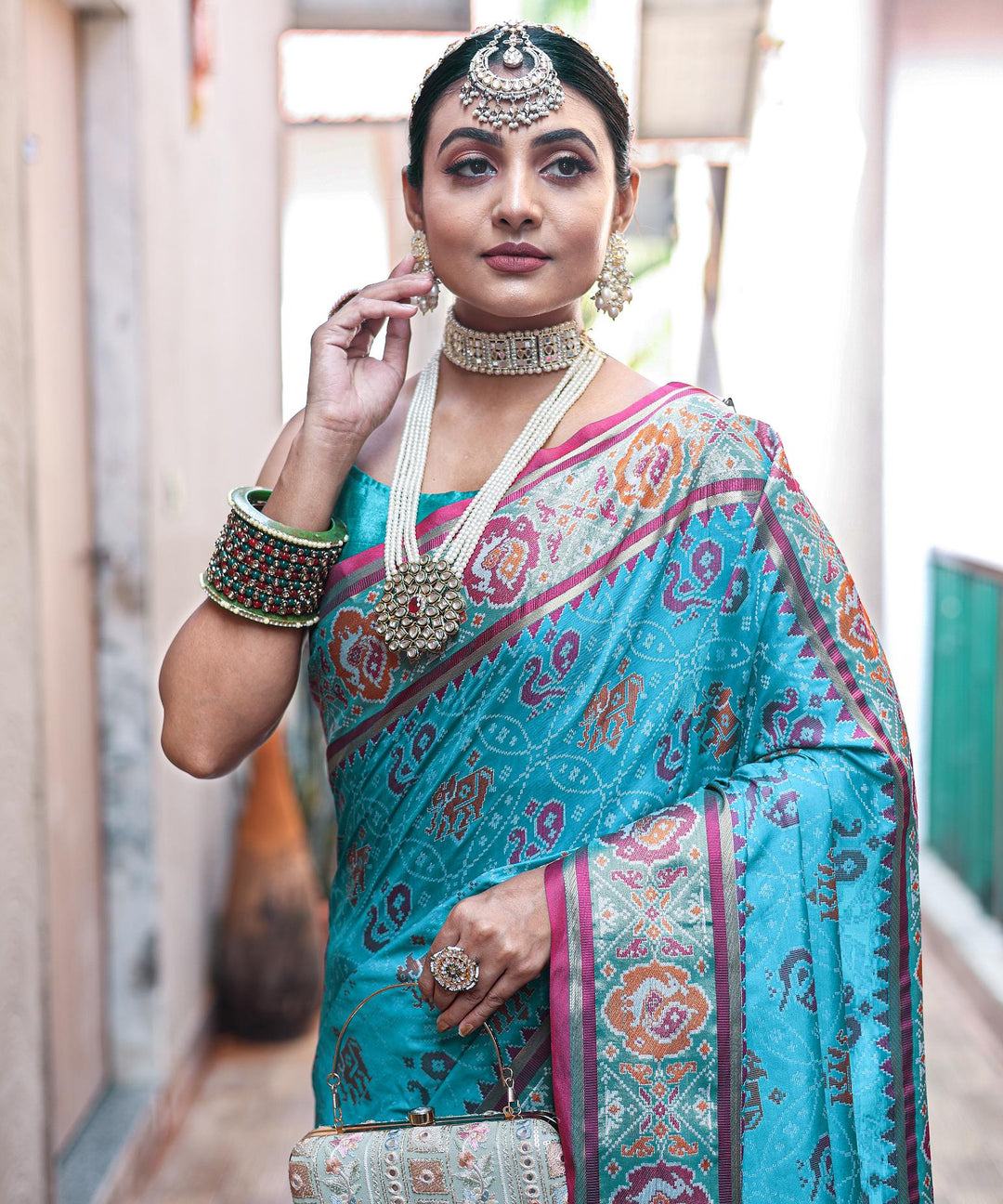 Sea Blue Soft Patola Silk Saree - PAHRAVA