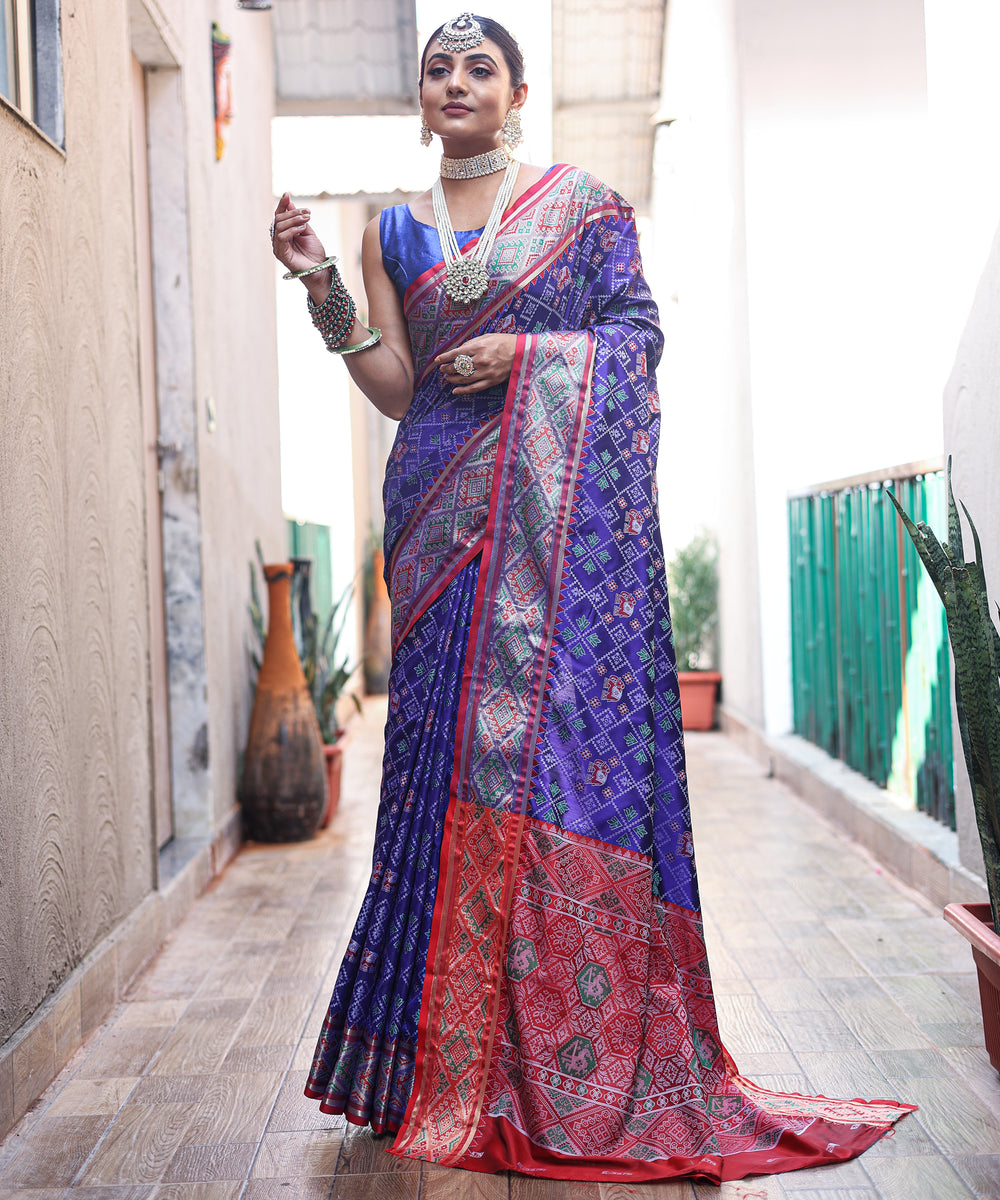 Royal Blue Patola Weave Silk Saree - PAHRAVA