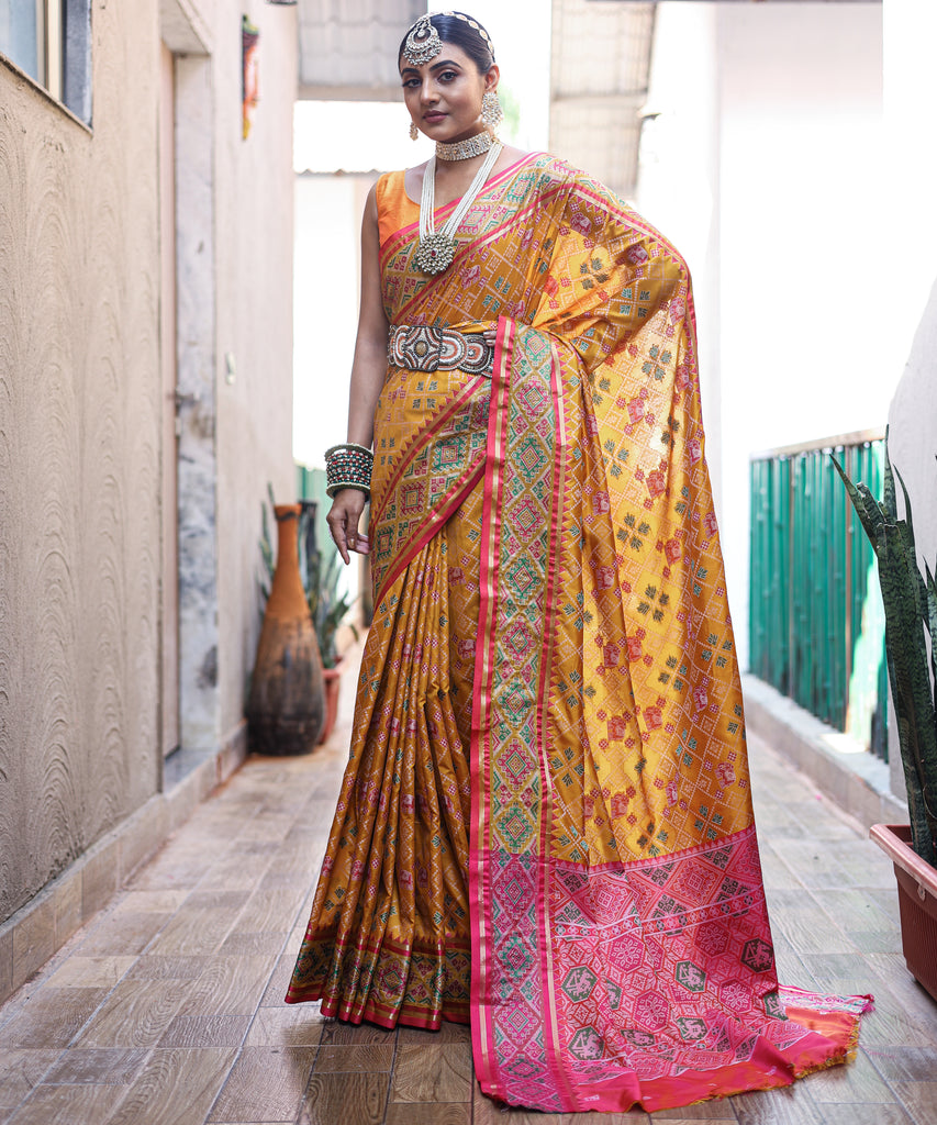 Tangy Orange Patola Weave Silk Saree - PAHRAVA