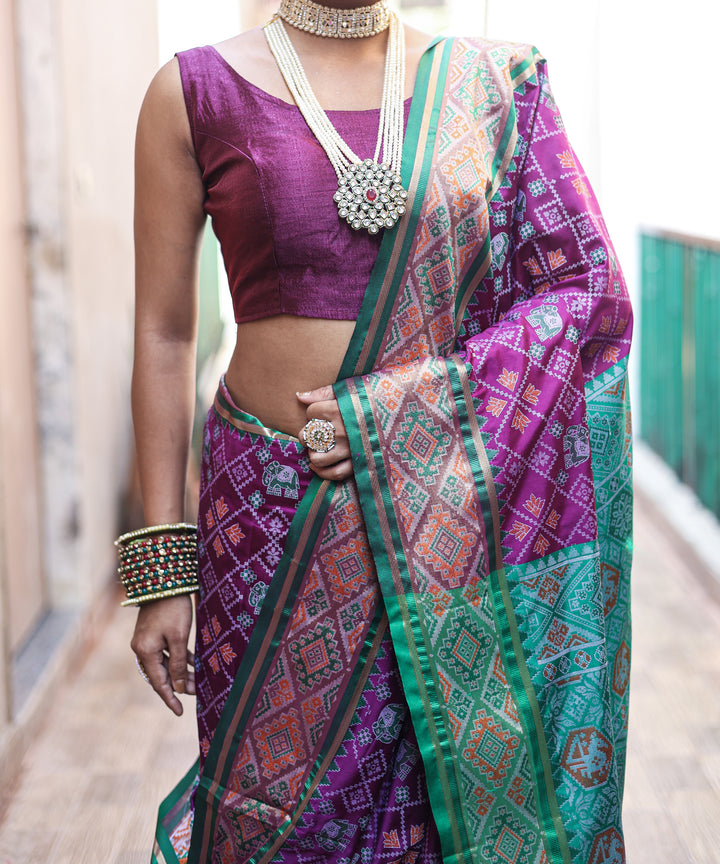 Dark Purple Patola Weave Silk Saree - PAHRAVA