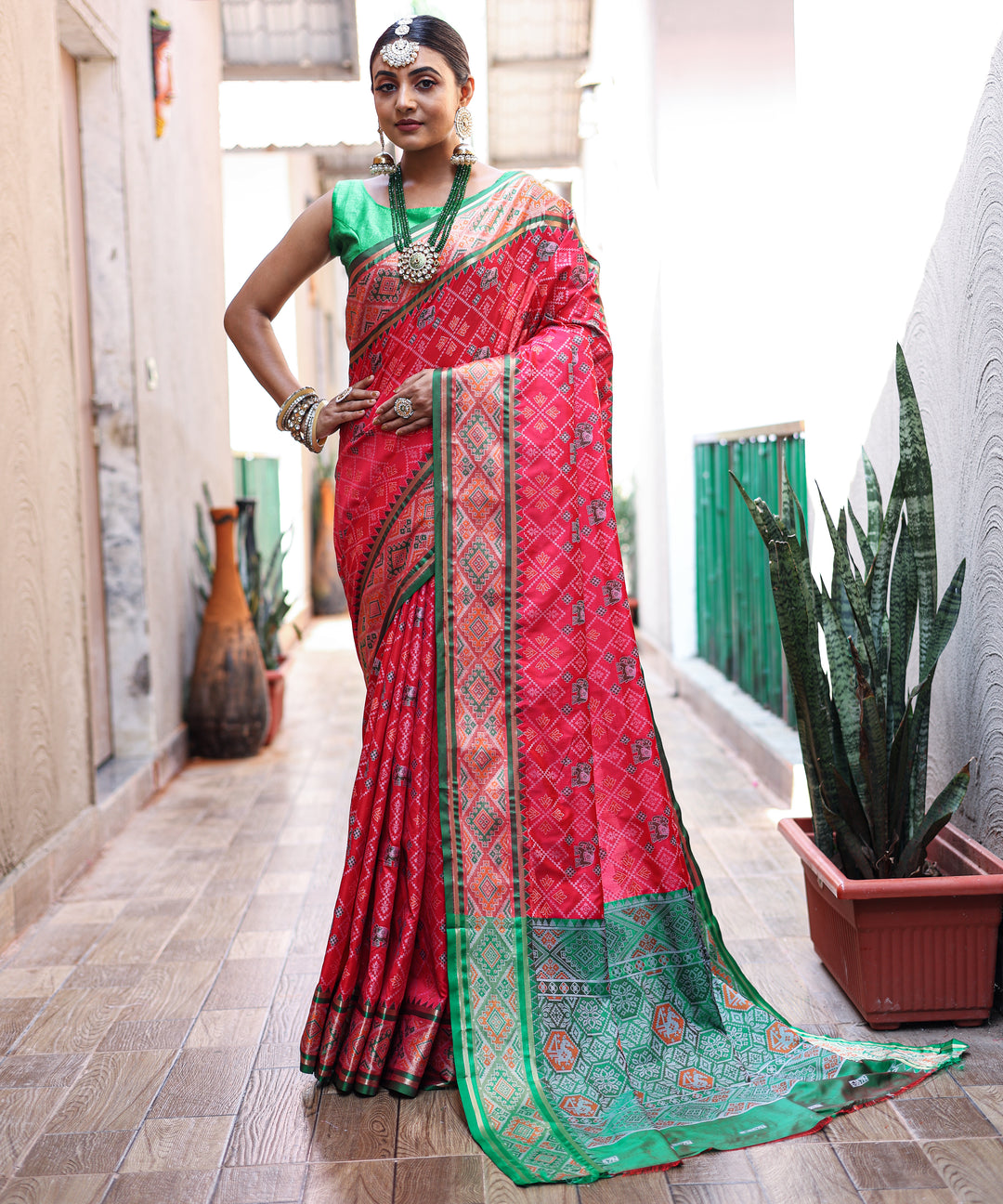 Bright Peach Patola Weave Silk Saree - PAHRAVA