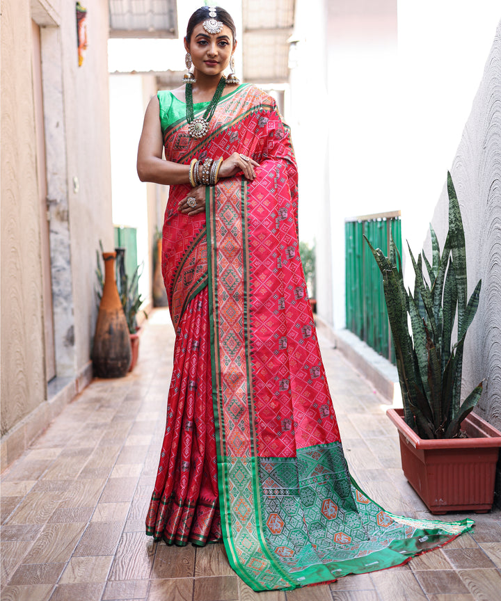 Bright Peach Patola Weave Silk Saree - PAHRAVA