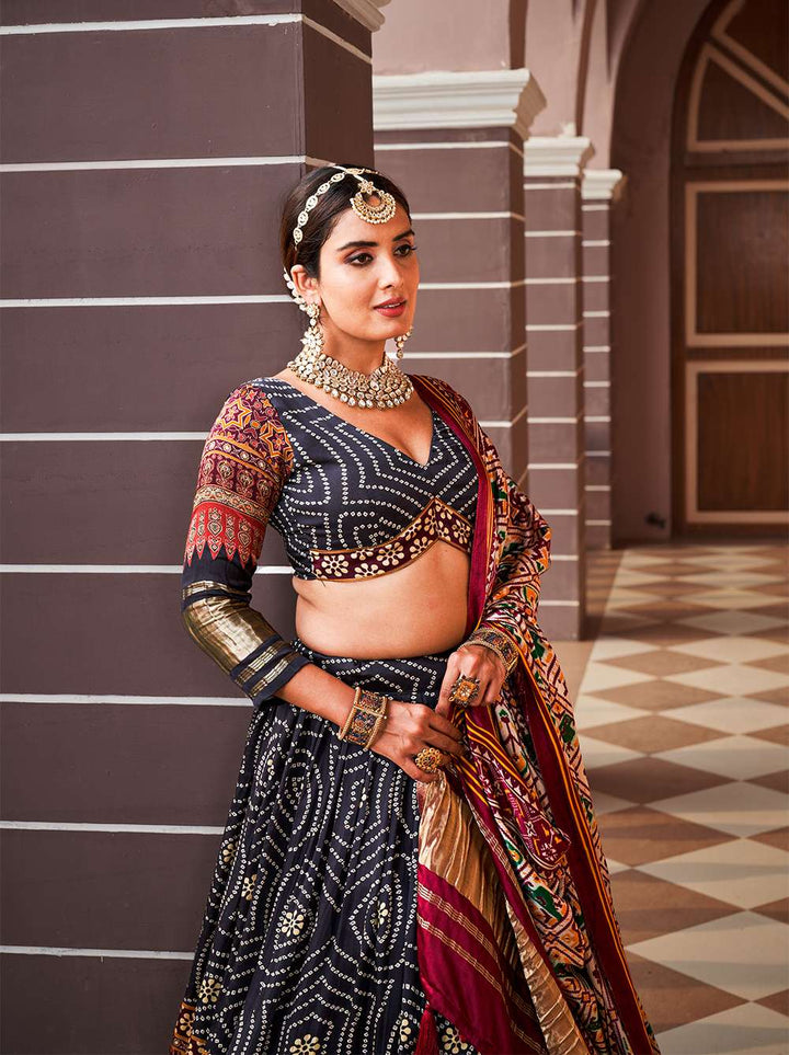 Pure Black Gaji Silk Lehenga Choli - PAHRAVA