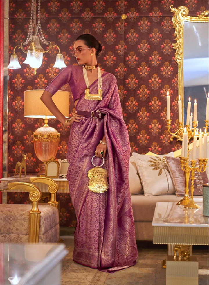 Pure Purple Multi Zari Handloom Silk Saree - PAHRAVA