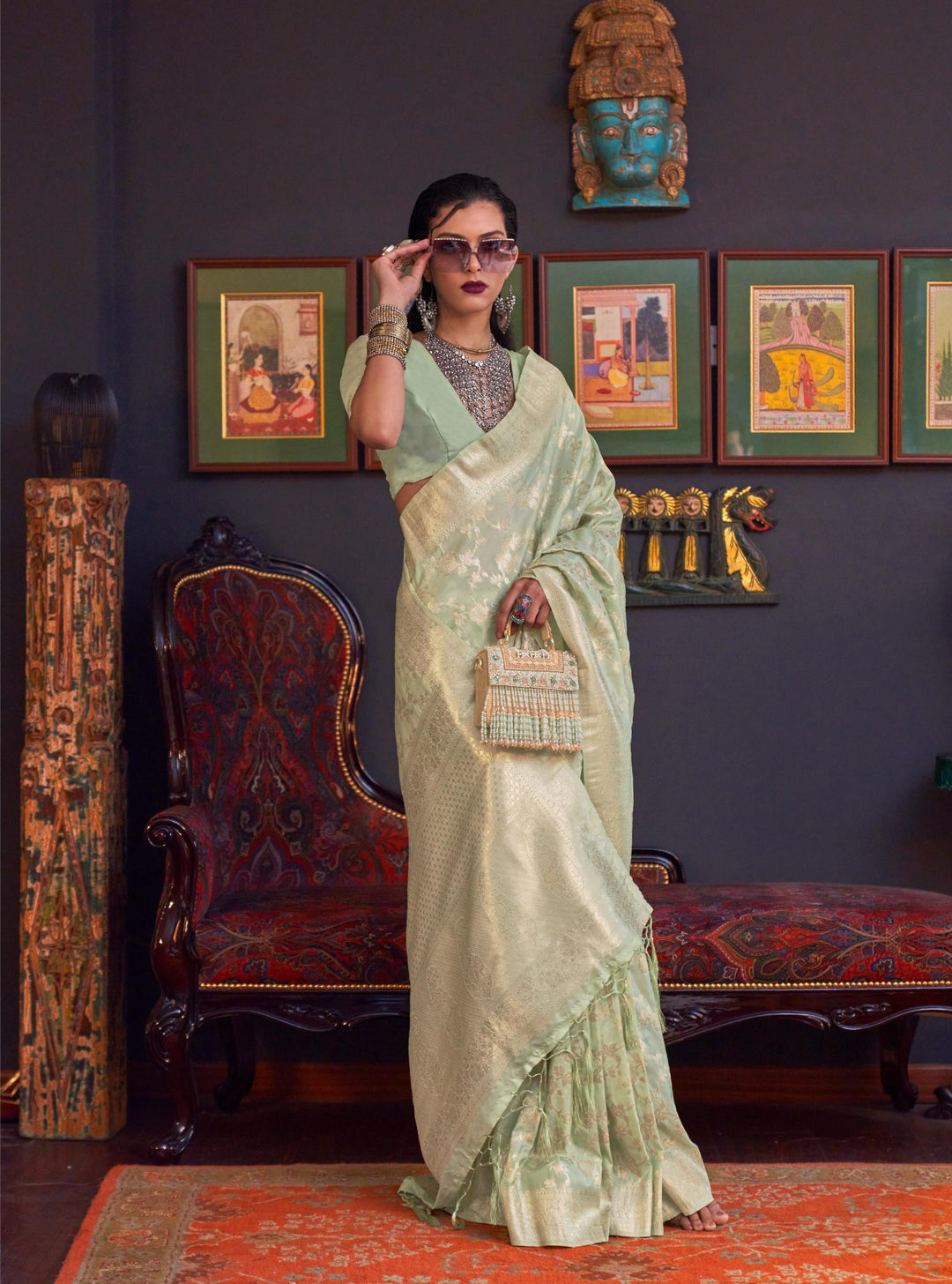 Pista Green Pure Katan Handloom Weaving Silk Saree - PAHRAVA