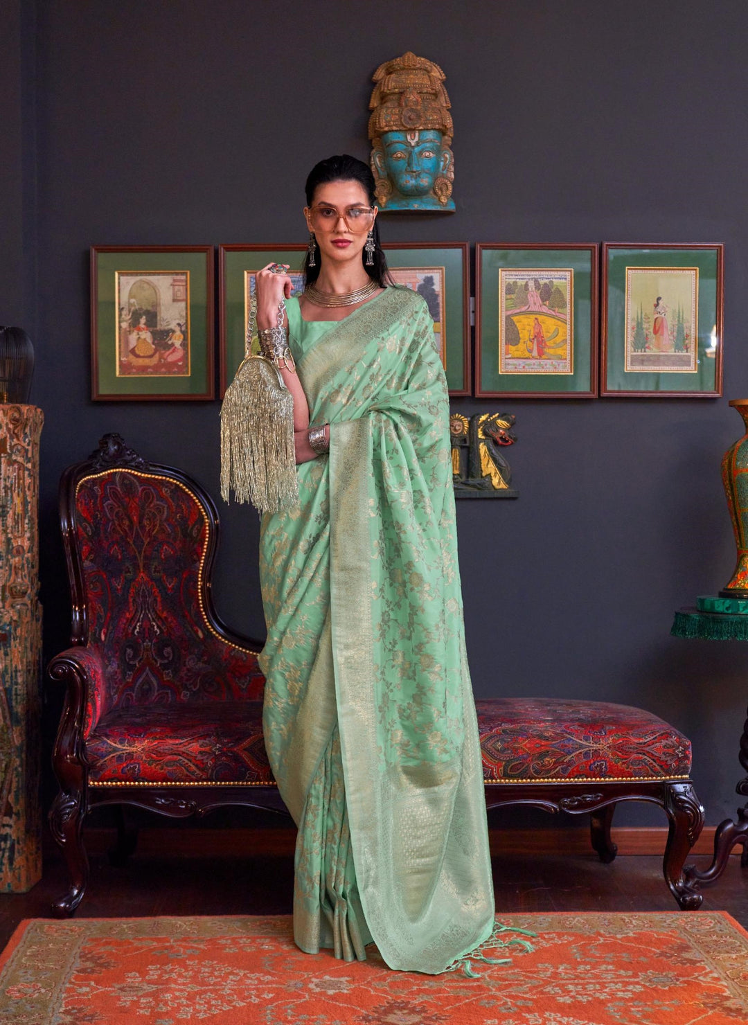 Sea Green Pure Katan Handloom Weaving Silk Saree - PAHRAVA