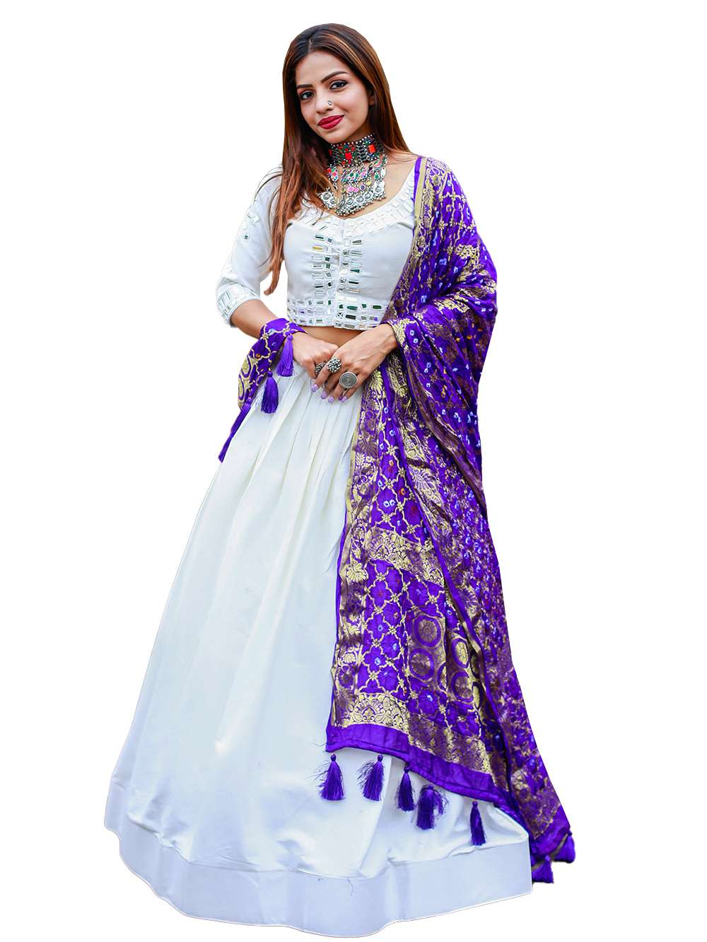 Pearl White Elegant Cotton Lehenga Set - PAHRAVA