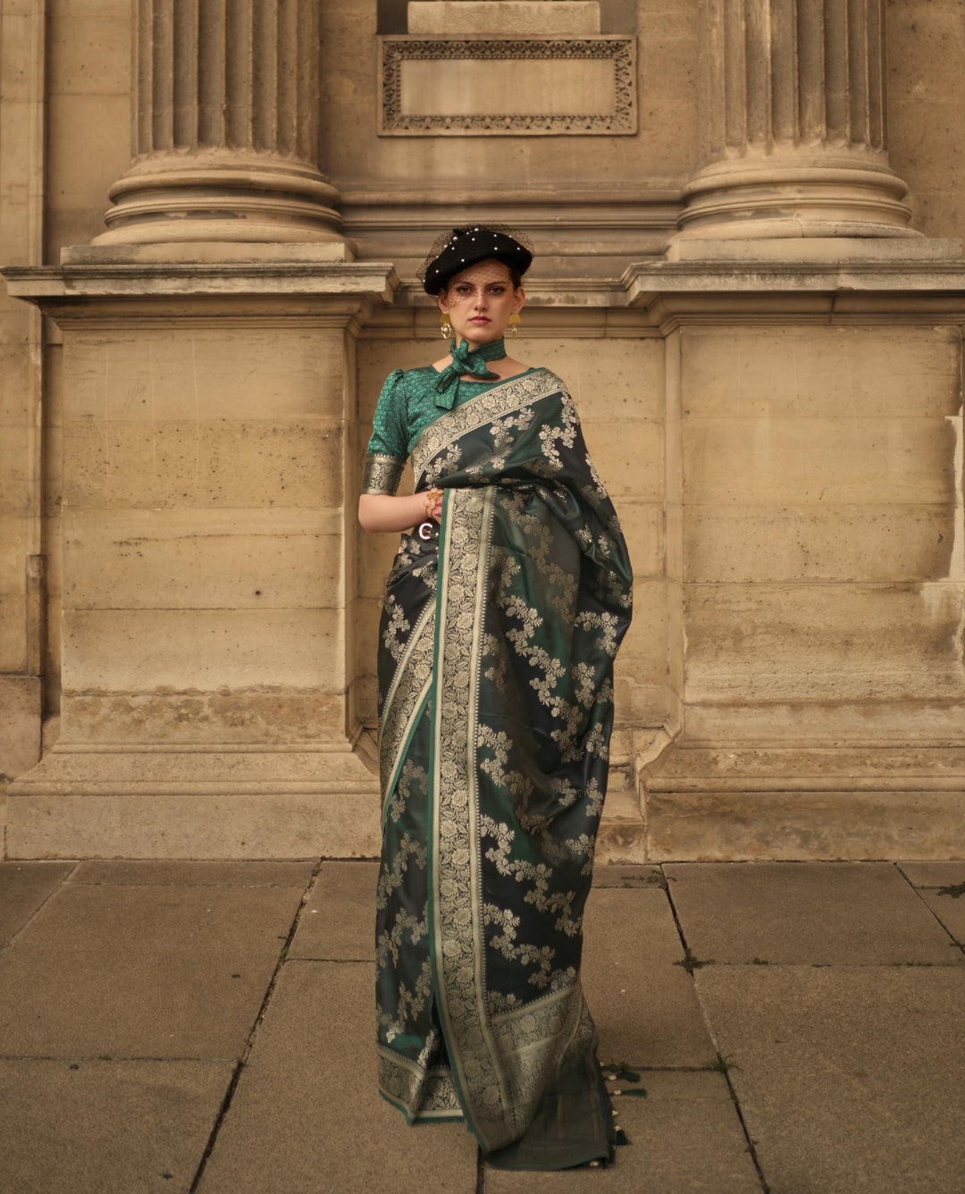 Rifle Green Satin Handloom Weaving Silk Saree - PAHRAVA