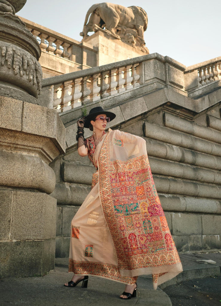 Light Peach Modal Handloom Weaving Saree - PAHRAVA