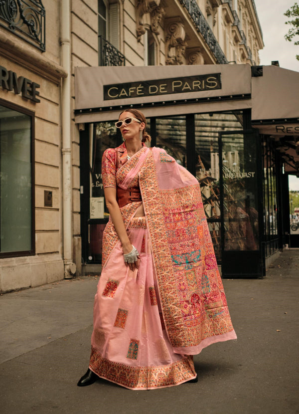 Old Rose Pink Modal Handloom Weaving Saree - PAHRAVA