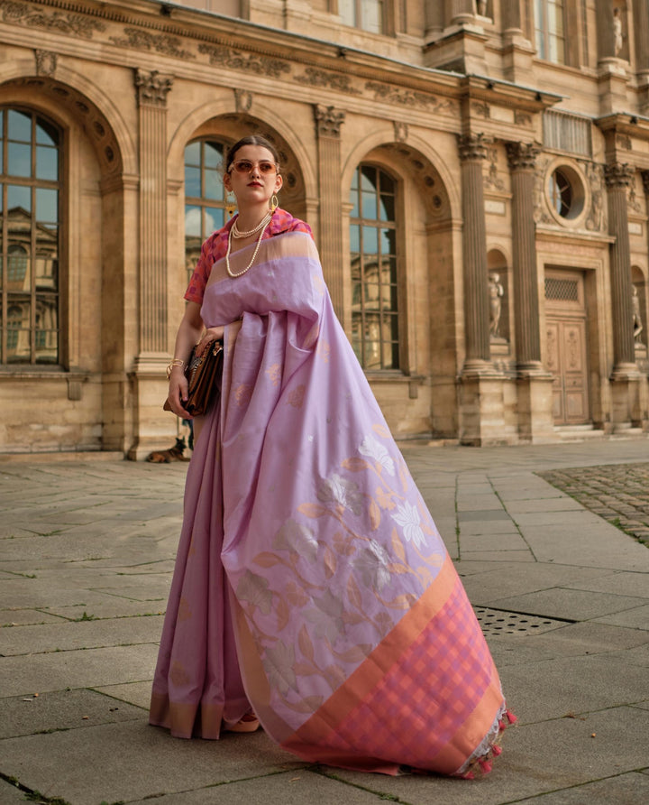 Pastel Violet Soft Silk Handloom Weaving Saree - PAHRAVA