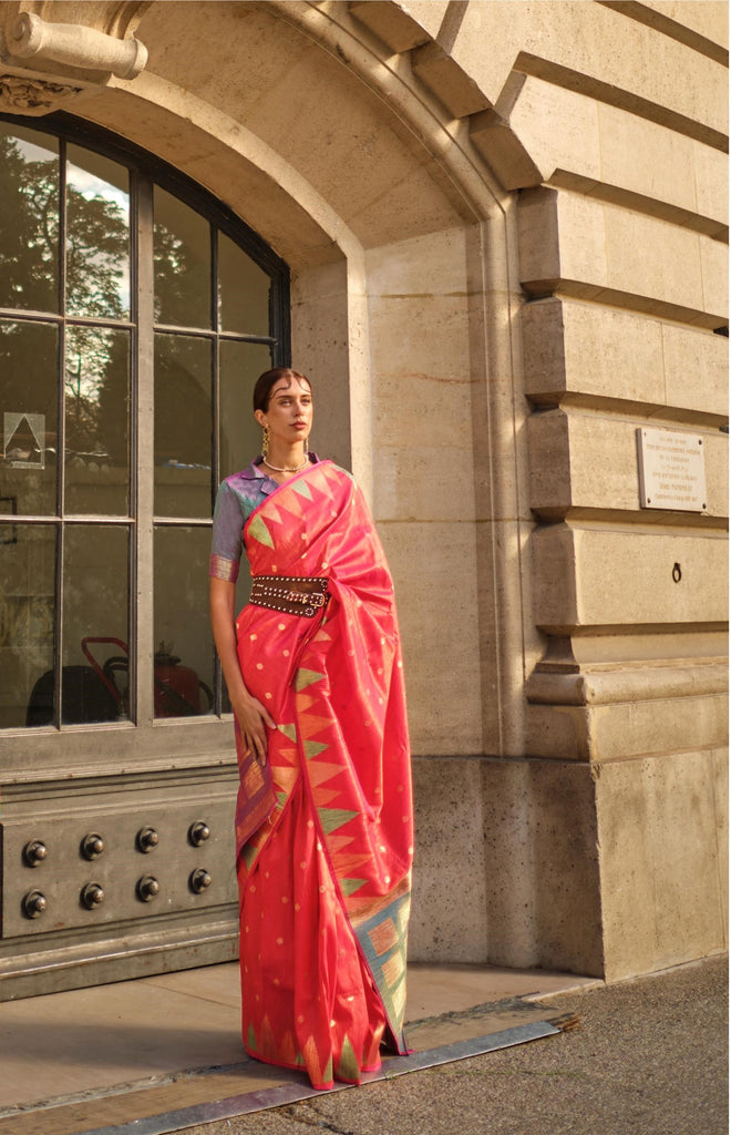 Prism Pink Handloom Weaving Khadi Silk Saree - PAHRAVA