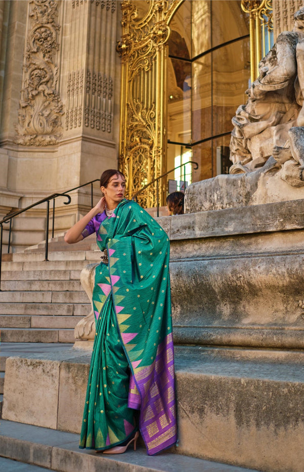 Leafy Green Handloom Weaving Khadi Silk Saree - PAHRAVA