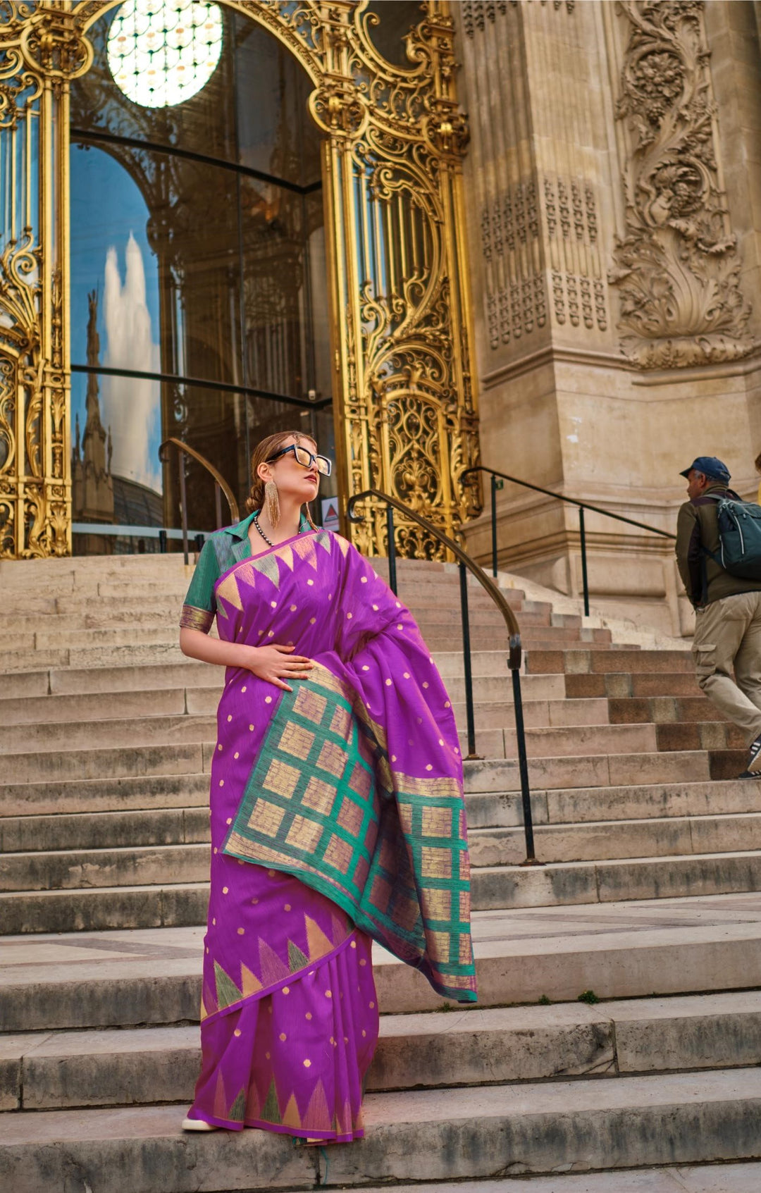 Rich Purple Handloom Weaving Khadi Silk Saree - PAHRAVA