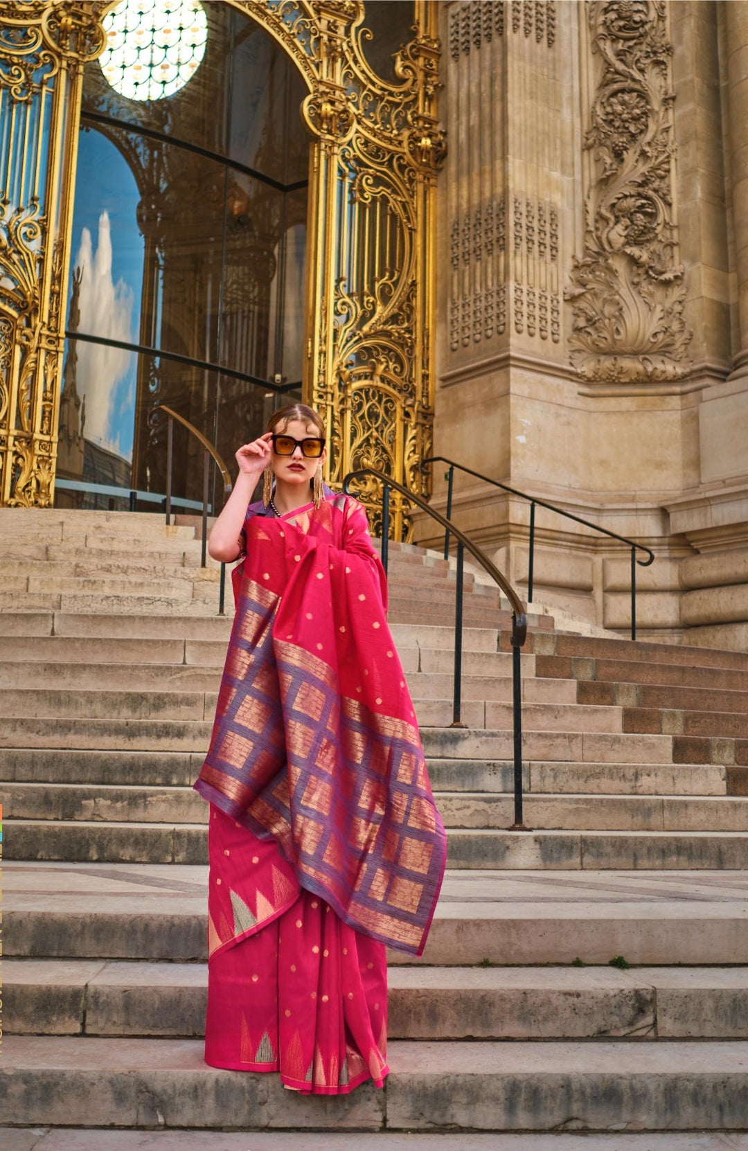 Bright Pink Handloom Weaving Khadi Silk Saree - PAHRAVA