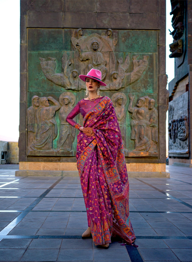 Royal Magenta Organza Handloom Weaving Saree - PAHRAVA