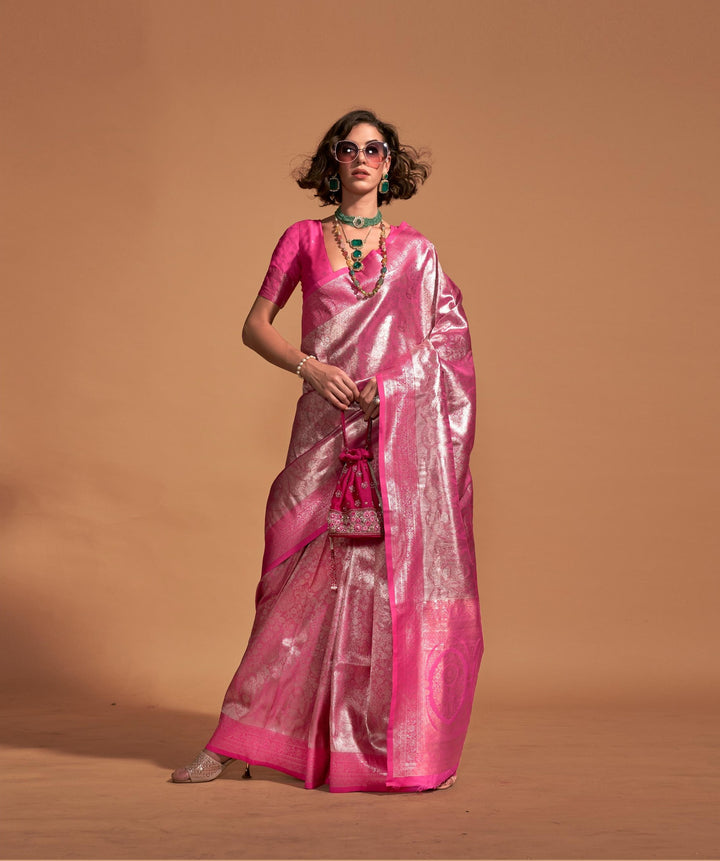 Burnt Pink Pure Satin Handloom Weaving Silk Saree - PAHRAVA