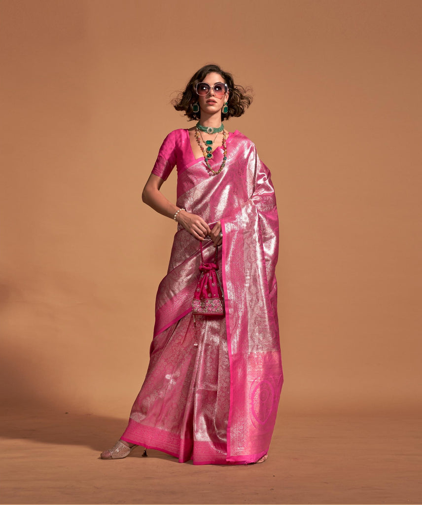 Burnt Pink Pure Satin Handloom Weaving Silk Saree - PAHRAVA