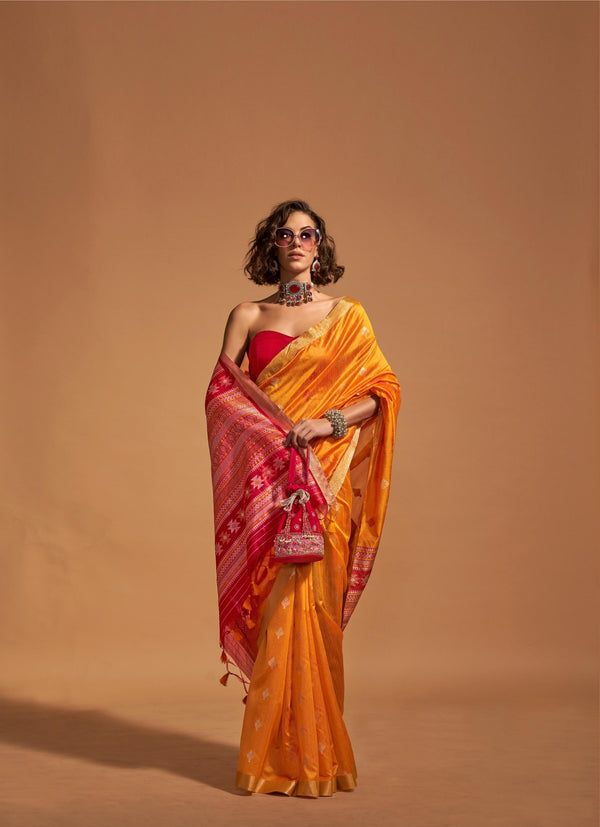 Papaya Orange Handloom Weaving Silk Saree - PAHRAVA