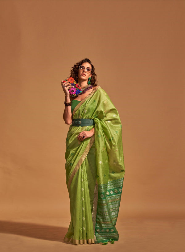 Avocado Green Handloom Weaving Silk Saree - PAHRAVA