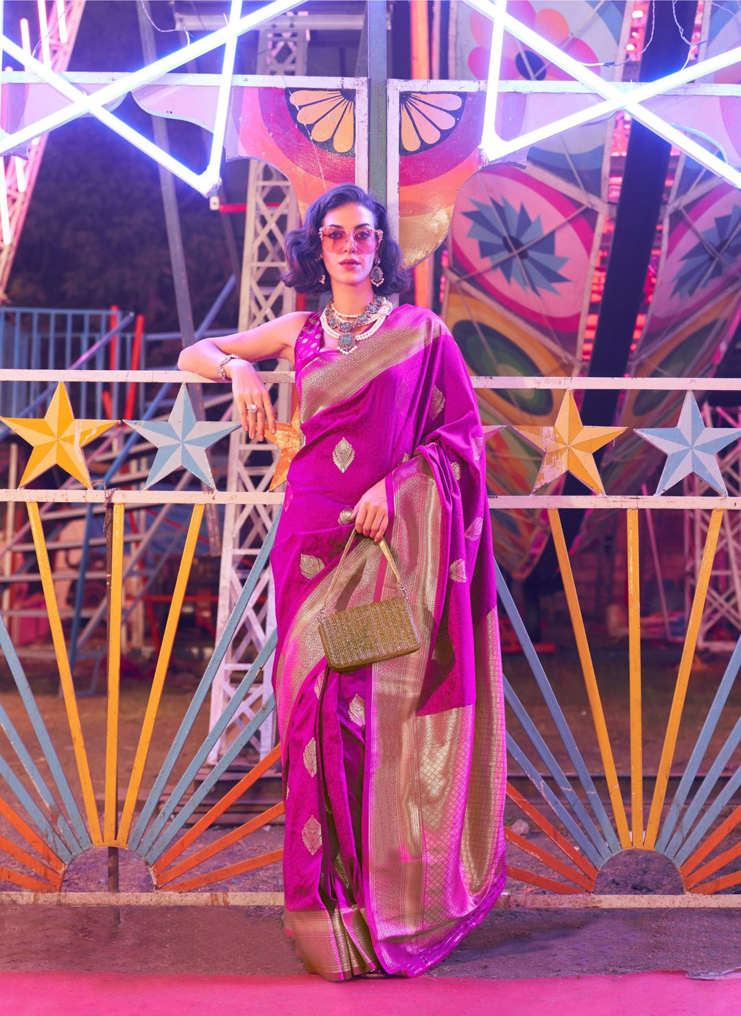 Barney Purple Handloom Weaving Silk Saree - PAHRAVA