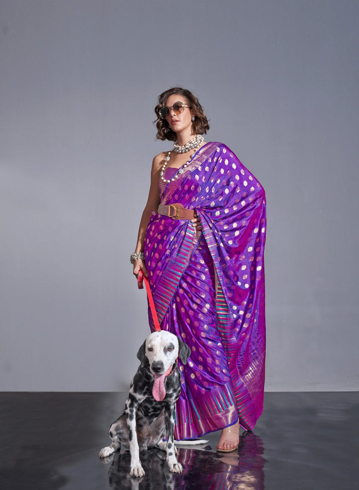 Dark Violet  Handwoven Weaving Silk Saree - PAHRAVA