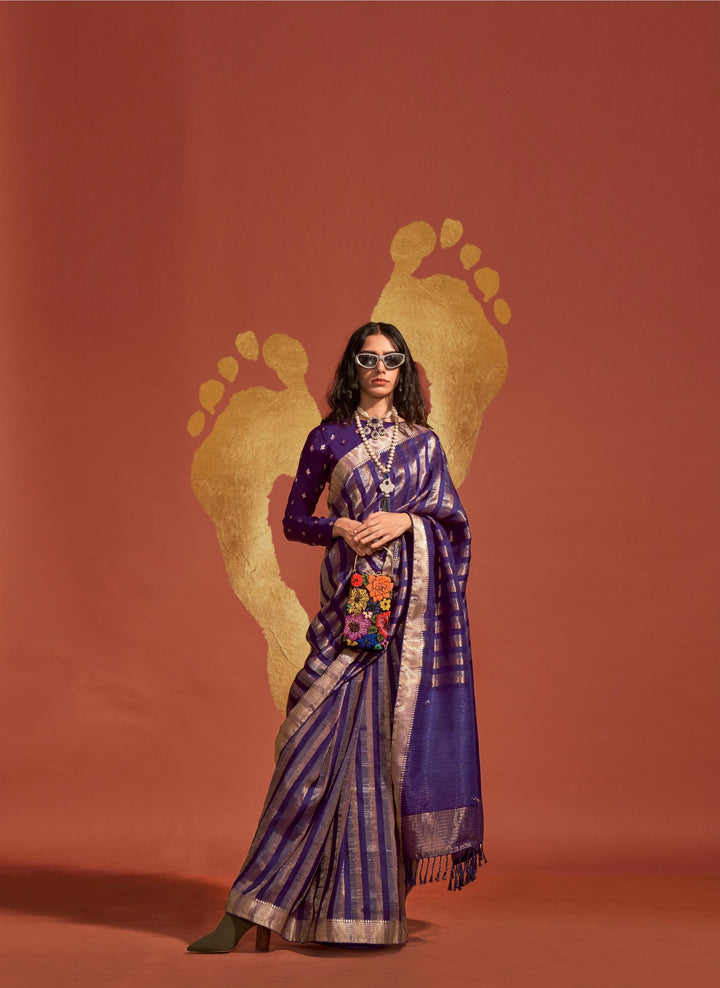 Dark Purple Pure Viscose Handloom Weaving Saree - PAHRAVA