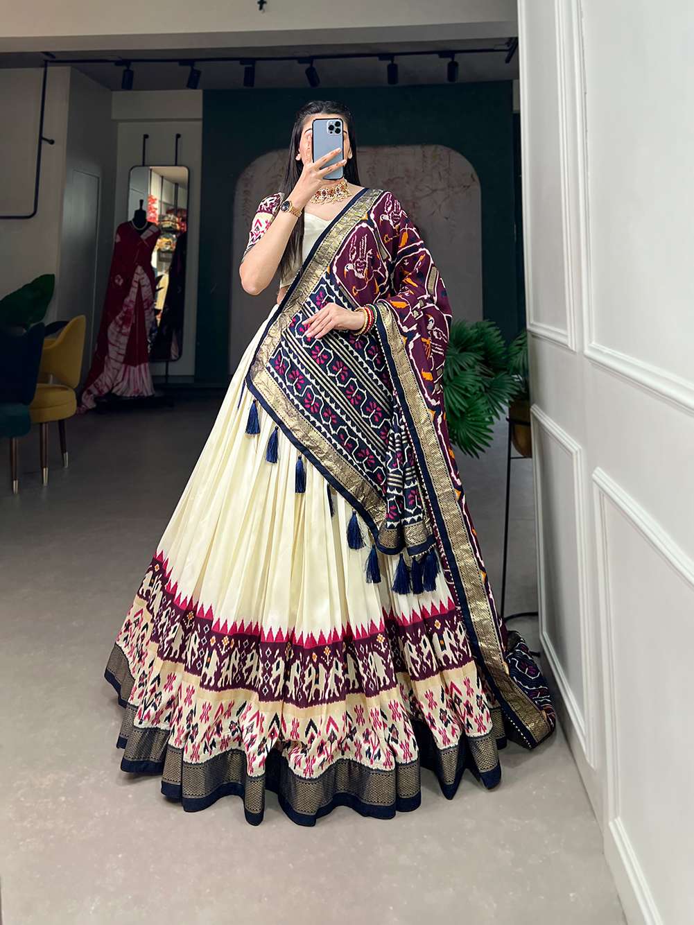 Pure Purple Printed Tussar Silk Lehenga Choli - PAHRAVA