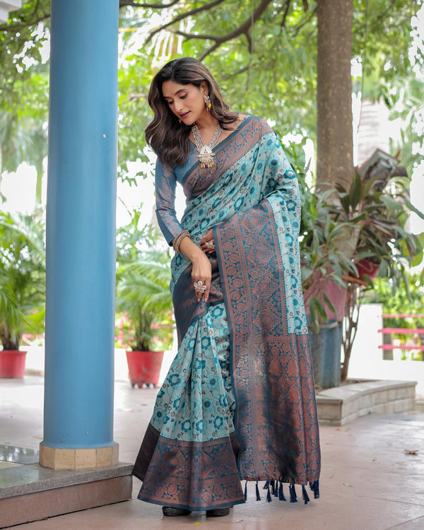 Sky Blue Banarasi Silk Saree.