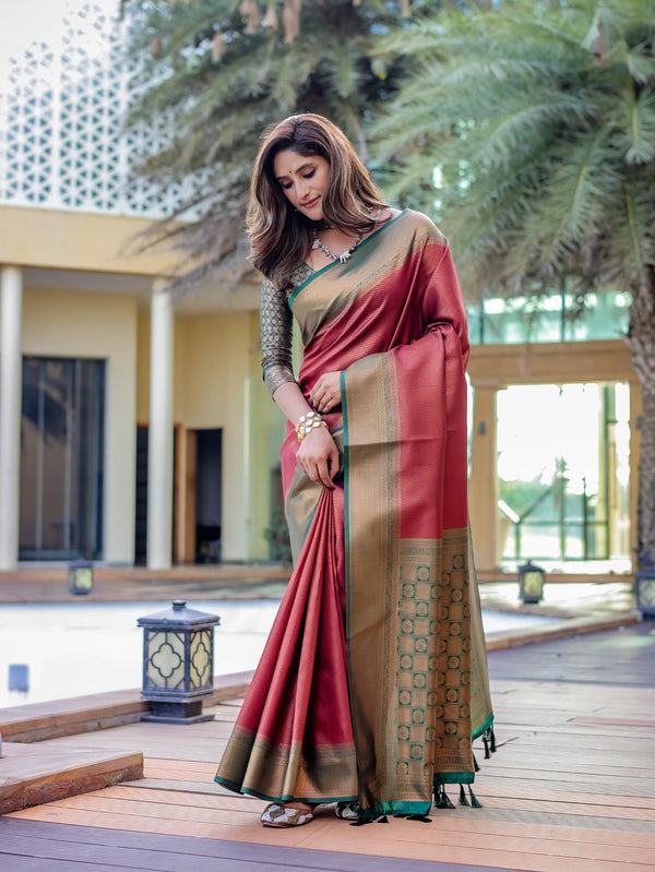 Charm Red Kubera Pattu Kanjivaram Silk Saree.