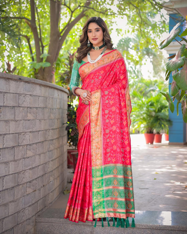 Traditional Red Soft Patola Silk Saree with Rich Pallu.