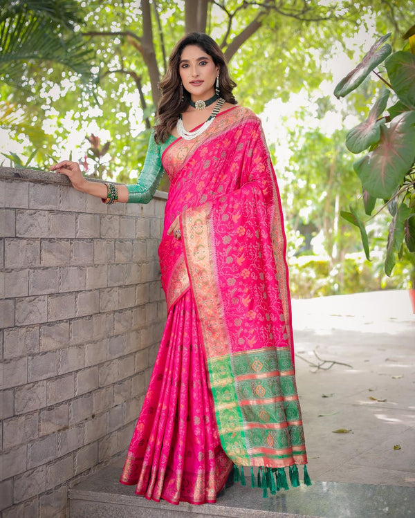 Hot Pink Soft Patola Silk Saree with Rich Pallu.