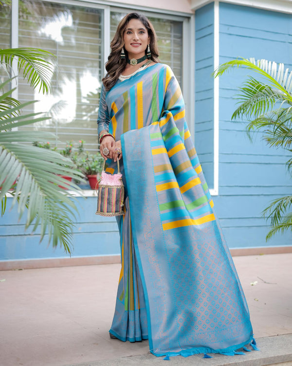 Sky Blue Soft Semi Kanjivaram Pattu Silk Saree.