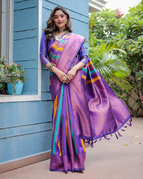 Pastel Purple Soft Semi Kanjivaram Pattu Silk Saree.