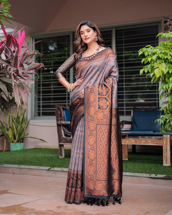 Chocolate Brown Designer Tassels Banarsi Silk Saree.