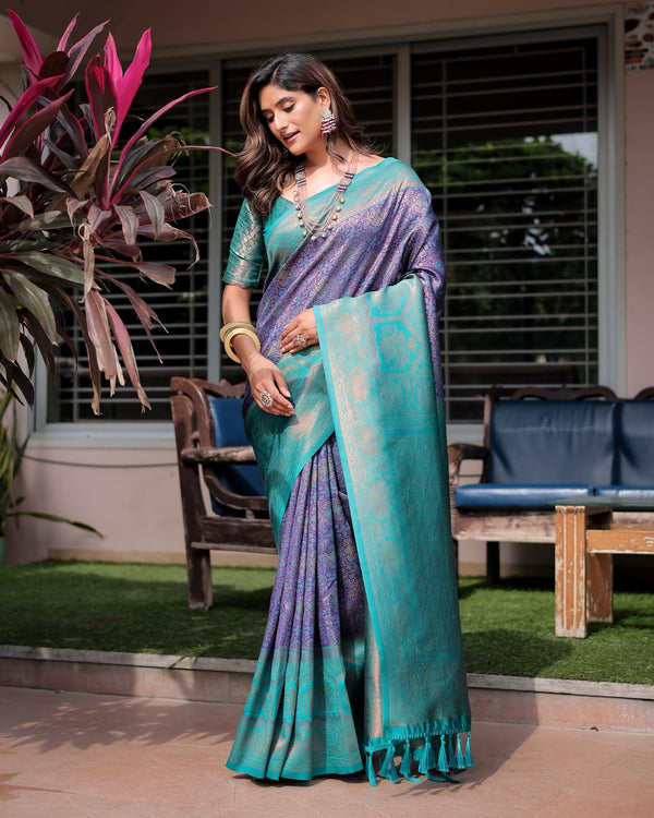 Deep Lavender Designer Tassels Banarsi Silk Saree.