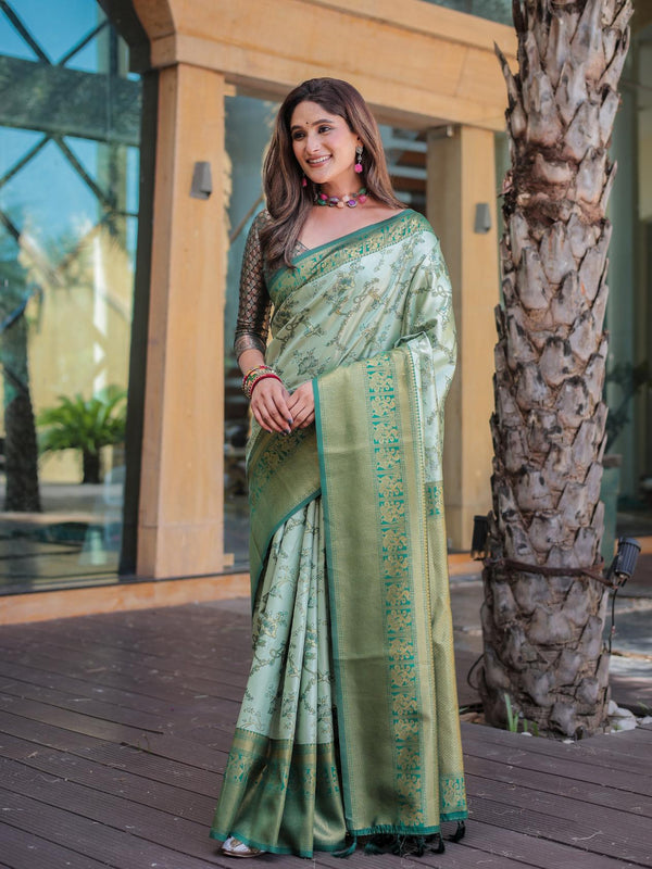 Pista Green Dharmavaram Silk With Rich Pallu Saree.