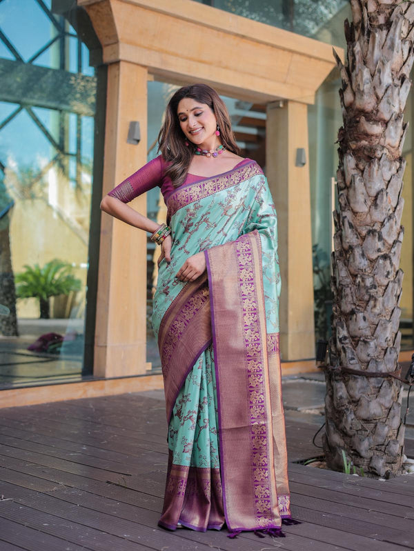 Teal Blue Dharmavaram Silk With Rich Pallu Saree.