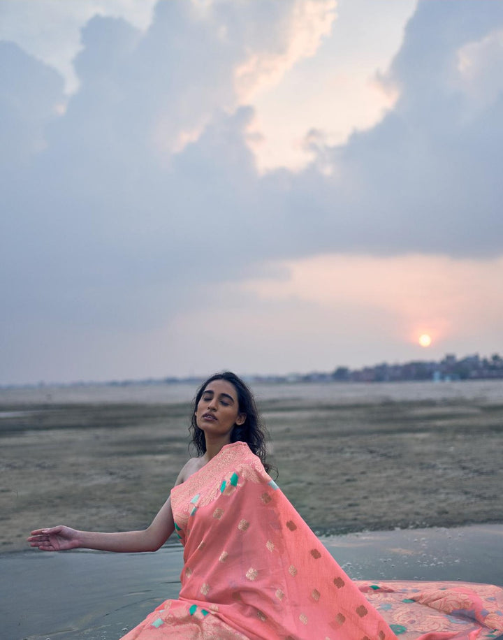 Rose Pink Pure Linen Silk Saree - PAHRAVA