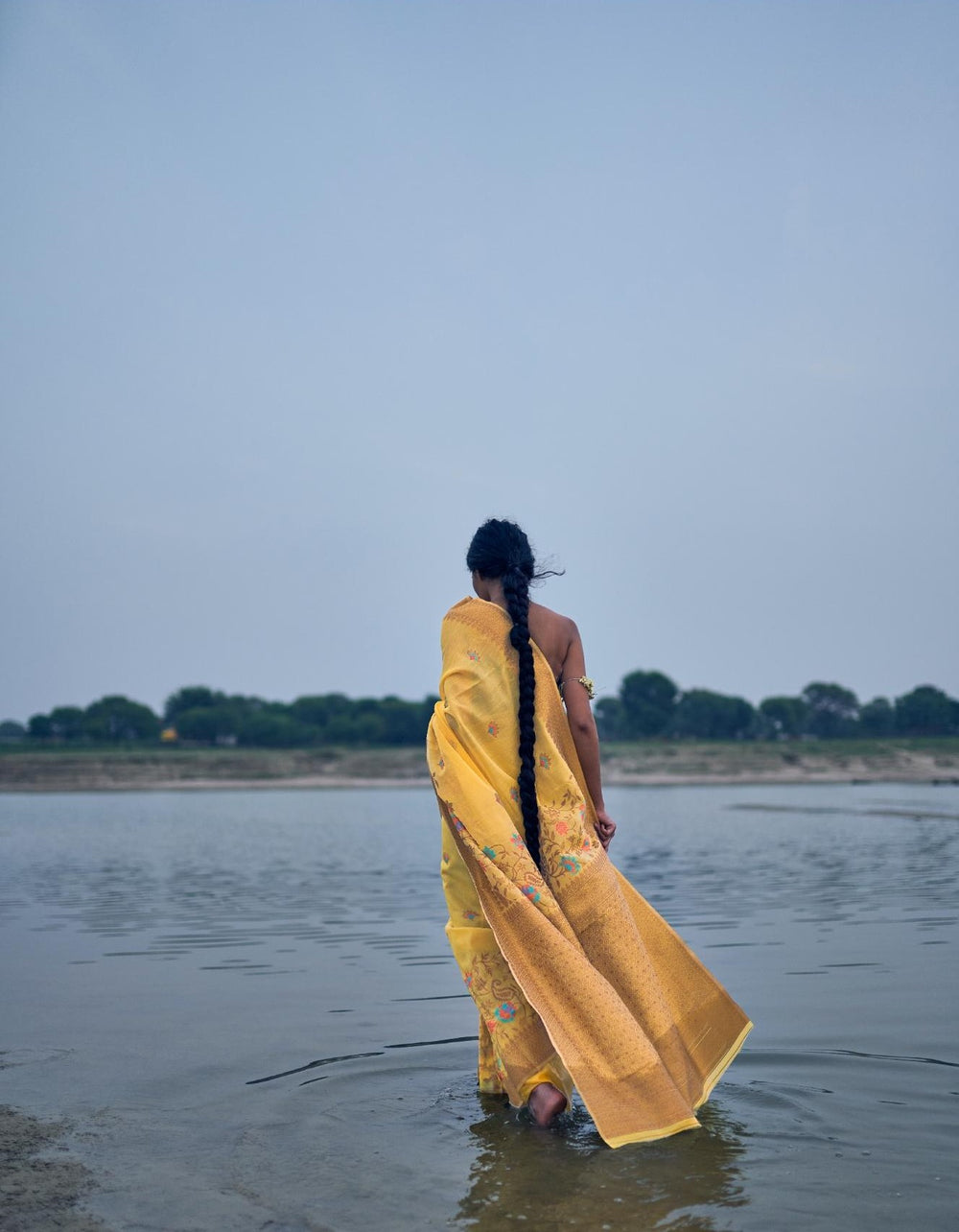 Mustard Yellow Pure Linen Silk Saree - PAHRAVA