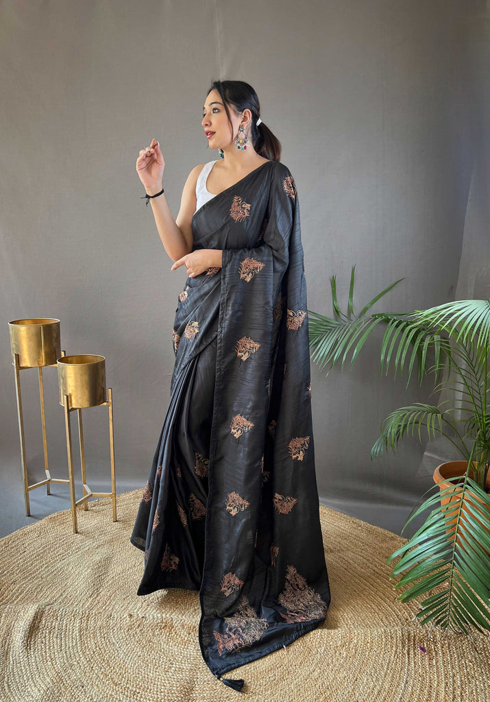 Onyx Black silk saree - PAHRAVA